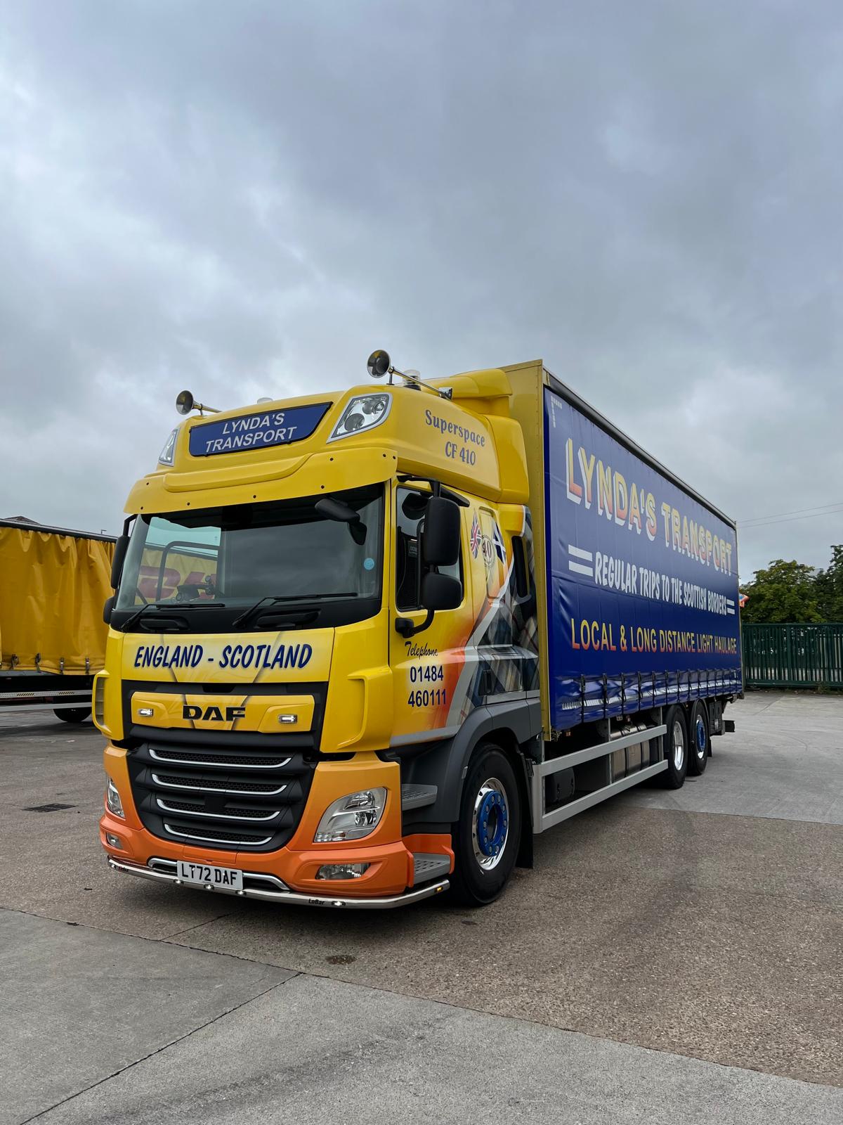 Lynda's Transport DAF curtainside truck for England and Scotland routes